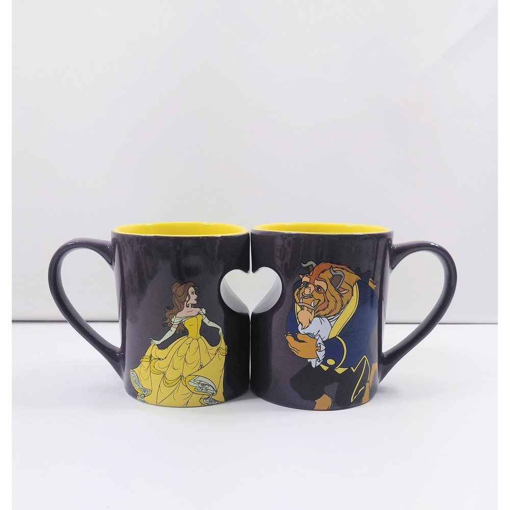 Disney Parks Beauty & Beast Mug Set Belle Beast Purple Yellow Heart Thailand